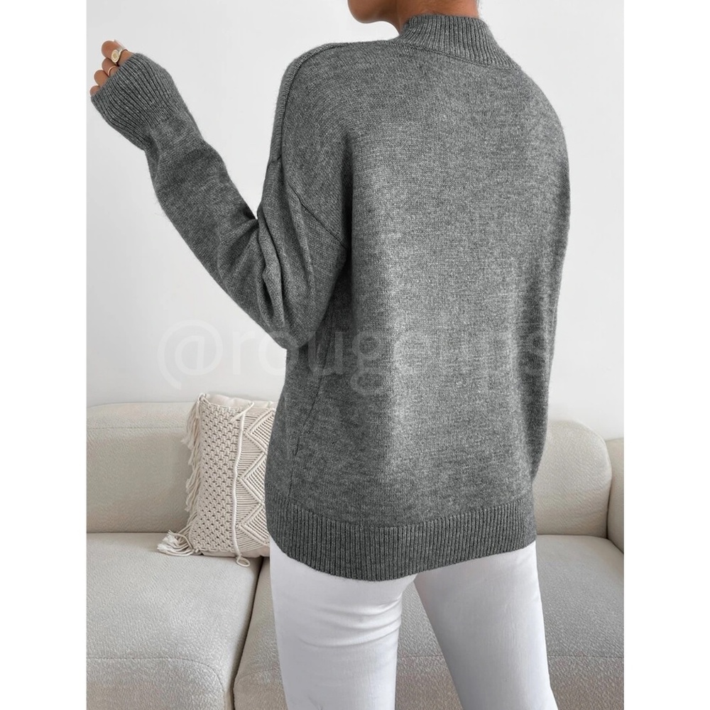 Grey Turtleneck Knit Pullover Sweater Long Sleeve - Picture 4 of 7